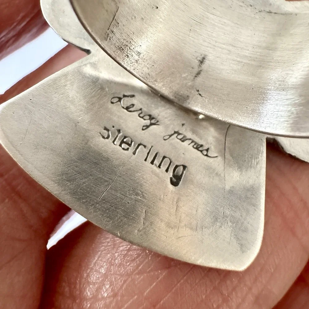 HUGE Navajo Turquoise Thunderbird Ring Sz 8 Stamped Sterling Silver Signed James